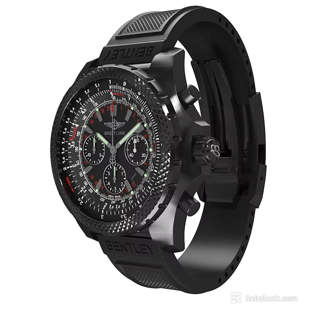 Stylish Bentley Watch With Black Dial Multiple Subdials And Rubber Strap 3d model 