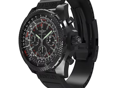 Stylish Bentley Watch With Black Dial Multiple Subdials And Rubber Strap 3d model