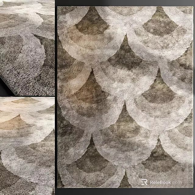 Square Area Rug With Textured Scallop Pattern In Neutral Tones 3d model 