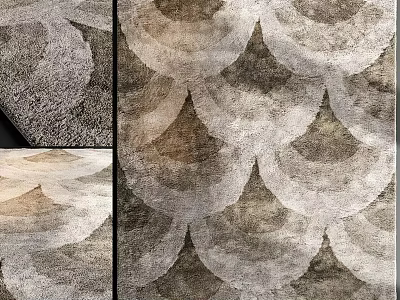 Square Area Rug With Textured Scallop Pattern In Neutral Tones 3d model