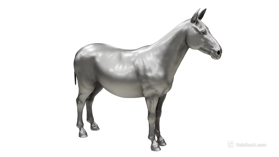 Silver Horse Sculpture With Metallic Surface And Detailed Standing Pose Design 3d model 