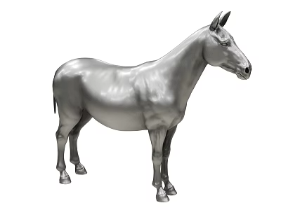 Silver Horse Sculpture With Metallic Surface And Detailed Standing Pose Design 3d model