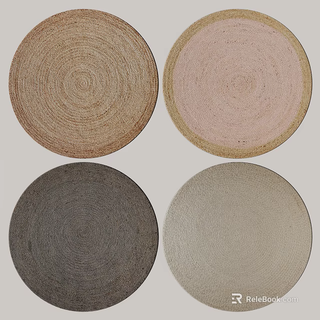 Round Woven Rugs In Various Colors For Home Decor 3d model 