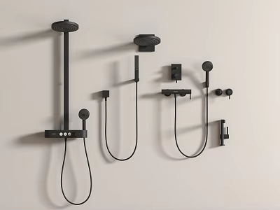 Modern Black Shower System With Rainfall Head Handheld Sprayer And Control Knobs 3d model