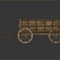 Vintage Wooden Cart With Four Spoked Wheels And Wooden Frame Structure Design