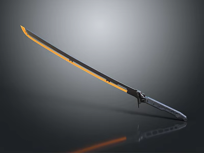 Futuristic Sword Weapon With Orange Glowing Blade And Silver Handle Design 3d model