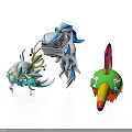 Vibrant Colorful Cartoon Character Figurines With Blue White Green Red Details