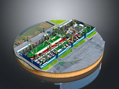 Water Vessel Construction Shipyard With Large Building Platform And Structural Components 3d model