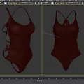 Brown Ribbed One Piece Swimsuit With Crossover Straps And Lace Up Design
