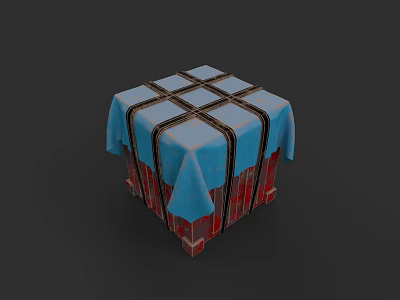 Weapon Crate Covered With Blue Cloth And Crossed Brown Straps 3d model