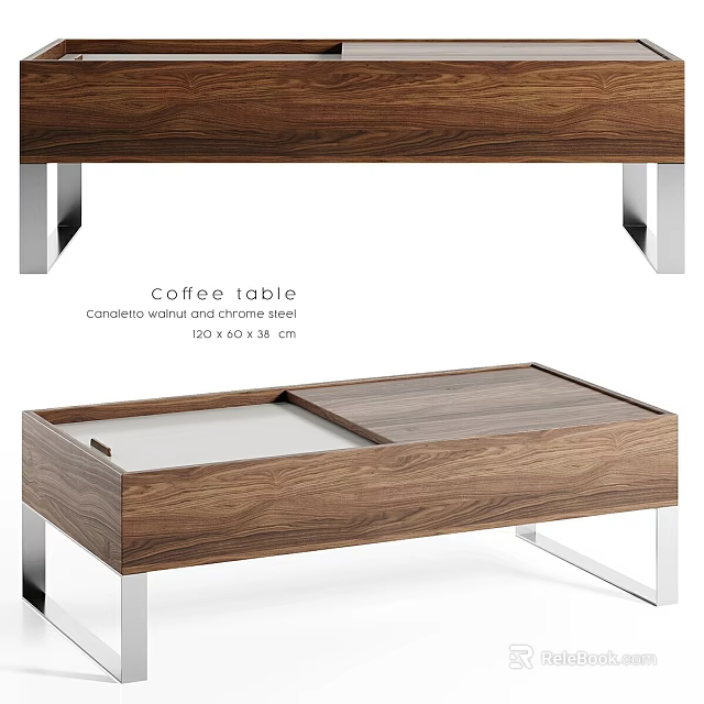 Walnut Coffee Table With Chromed Panel And Spacious 120x60cm Design 3d model