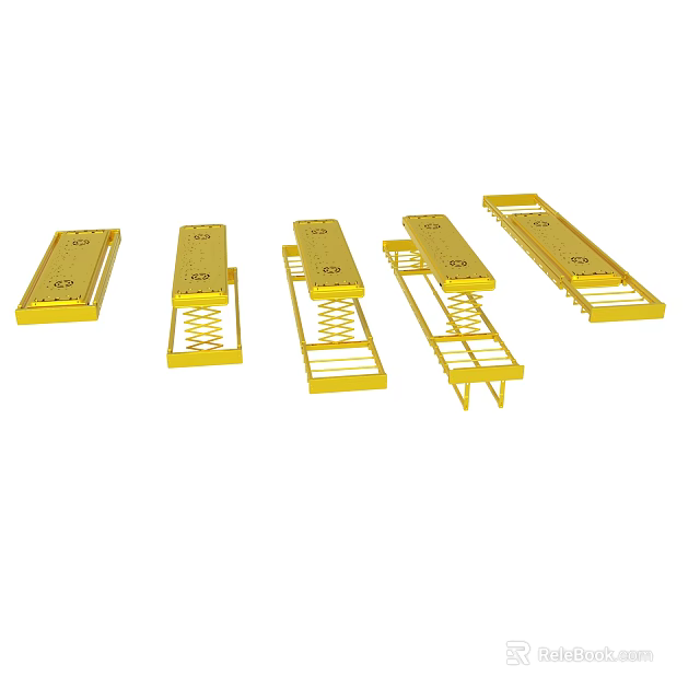Yellow Metal Support Frames With Various Industrial Designs And Structures 3d model 