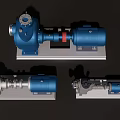 Industrial Equipment Pumps With Blue And Silver Components Mounted On Metal Base