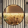 Modern Room Divider With Metal Frame Circular Oval Glass Panels 3d model
