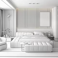 Modern Bedroom Interior Design With Gray Furniture Decorative Painting Floor Lamp And Window