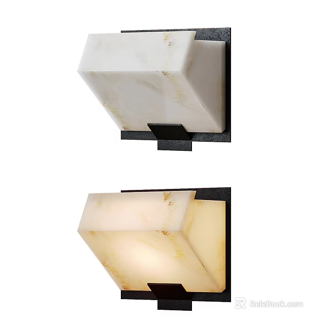 Elegant Modern Wall Lamp With Marble Texture White Shade And Black Frame Design 3d model