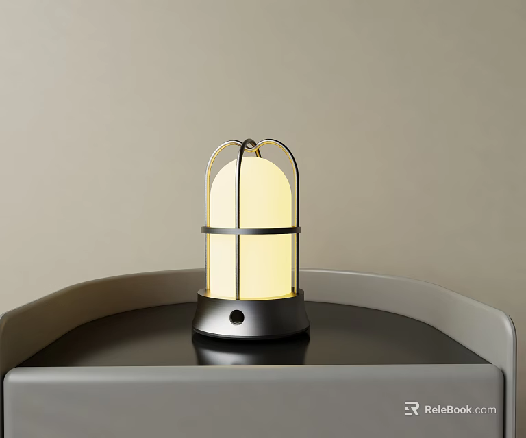 Birdcage Design Table Lamp With Metal Frame And Yellow Shade On Table 3d model 