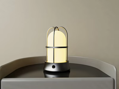 Birdcage Design Table Lamp With Metal Frame And Yellow Shade On Table 3d model