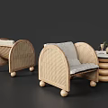 Leisure Sofa Set with Rattan Cushioned Seats and Round Side Table with Small Potted Plant