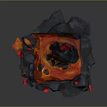Gray Stone Crater Structure With Orange Lava And Red Spiky Formations In 3d model