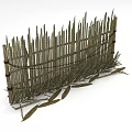 Rustic Bamboo Fence Architectural Component With Vertical Slats And Woven Binding Design 3d model