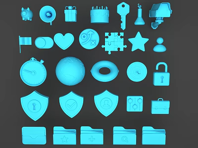 Icon Cartoon Icon Mail Icon Lock Icon Shield Icon Love Cake Piglet Gift Horn Switch Bag 3d model