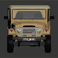 Classic Beige FJ40 Off Road Vehicle With Canvas Top And White Wheels Front Grille