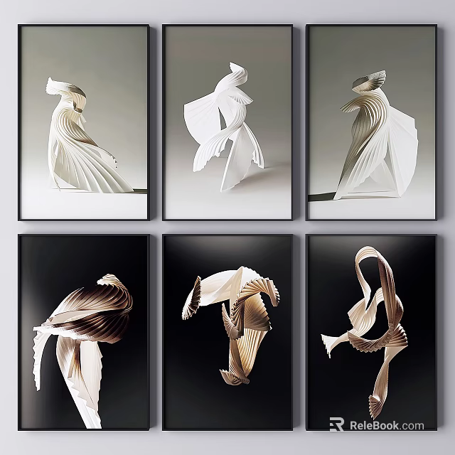 Modern White Brown Origami Sculptures Framed As Wall Decor Artworks 3d model 