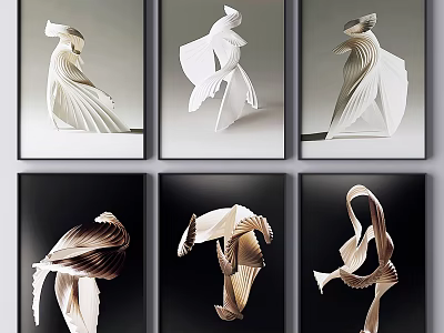 Modern White Brown Origami Sculptures Framed As Wall Decor Artworks 3d model