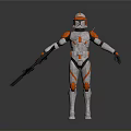 Sci Fi Soldier Character With White Orange Armor And Blaster Rifle 3d model