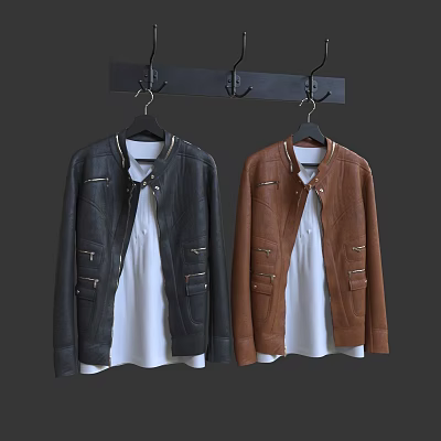 Black And Brown Leather Jackets Hanging With White Inner Shirts On Hangers 3d model Black And Brown Leather Jackets Hanging With White Inner Shirts On Hangers 3d model