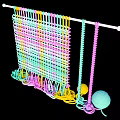 Colorful Knitted Window Display with Hanging Fabric Rod Yarn Balls And Scattered Threads