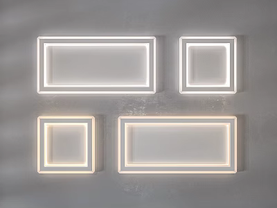 Modern Minimalist Ceiling Lights Featuring Four Rectangular Square Shapes With White Frame On Gray Wall 3d model