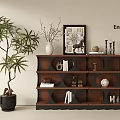 Entryway Wooden Decorative Cabinet With Shelves Books Decorations And Potted Plant