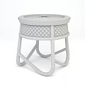 Two Modern Stools With Woven Seat And Black White Frame Design For Home Decor