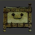 Ornate Wooden Chest With Decorative Carvings Green Accents And Small Feet