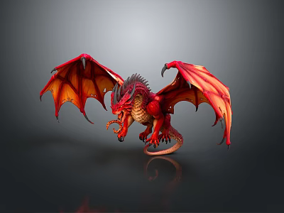 Red Dragon With Spread Red And Orange Wings In 3D Rendering 3d model