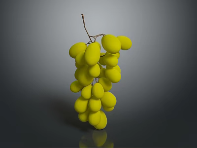 Fresh Shiny Yellow Grapes Bunch on Dark Background with Reflection 3d model