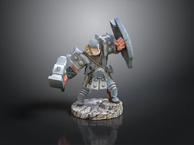 Detailed 3D Warrior Model With Armor Hammer Shield And Stone Base 3d model