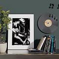 Modern Decorative Ornament Set with Photo Frame Potted Plant Vinyl Clock Music Notes and Books