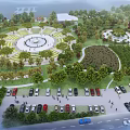 Waterfront Landscape Design With Green Spaces Walking Paths Circular Lawns And Water Features
