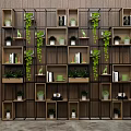 Modern Indoor Decorative Storage Shelf With Metal Frame Wooden Shelves Green Plants And Books