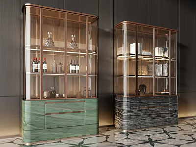 Pair of Modern Wine Cabinets with Glass Doors and Marble Bases for Wine Storage 3d model