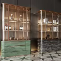 Pair of Modern Wine Cabinets with Glass Doors and Marble Bases for Wine Storage