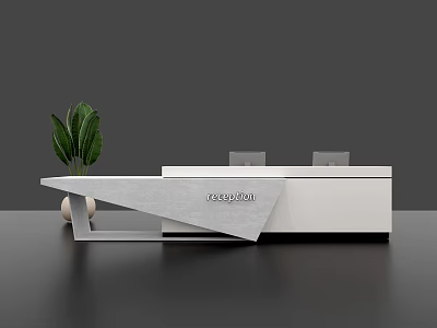 Modern Minimalist Reception Desk Design With White Countertop And Green Plant Decor 3d model