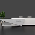 Modern Minimalist Reception Desk Design With White Countertop And Green Plant Decor