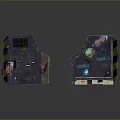 Futuristic Industrial Gate With Yellow Black Warning Stripes Control Panel And Red Marks