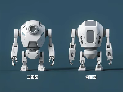 Game and Movie Robot Character Front and Back View White Mechanical Structure With Circular Head 3d model