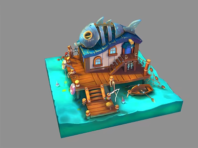 Modern Cartoon Building Fish House 3d model