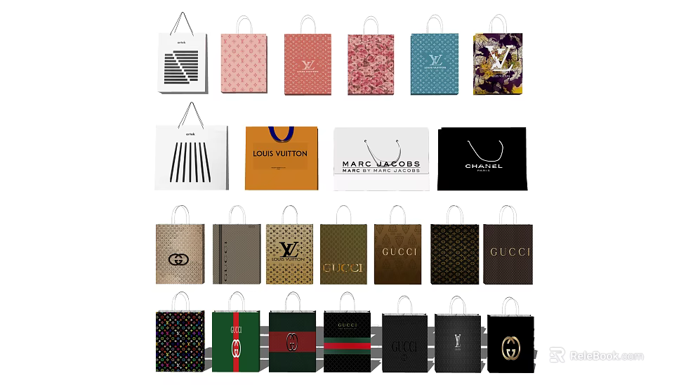 Stylish Colorful Shopping Bags With Various Patterns And Different Designs For Daily Use 3d model 